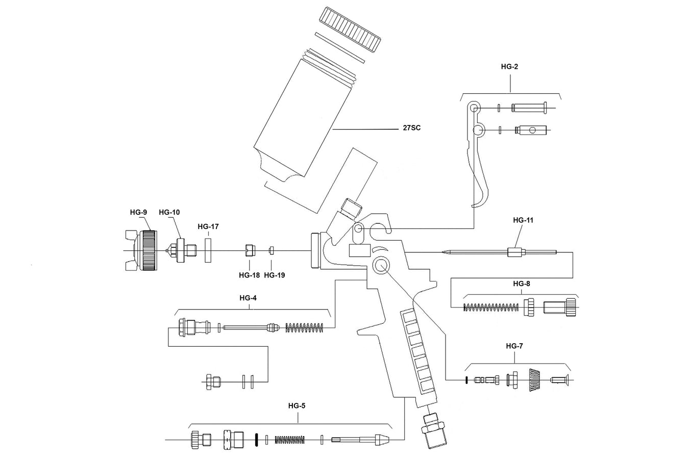 Paasche HG-08 and HG-10 Spray Gun Parts