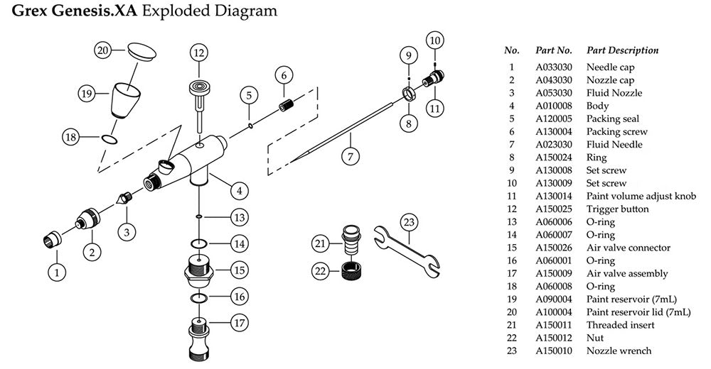 Grex Genesis XA Airbrush Parts