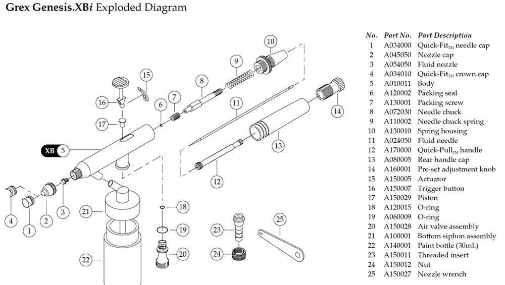 Grex Genesis XBi Airbrush Parts