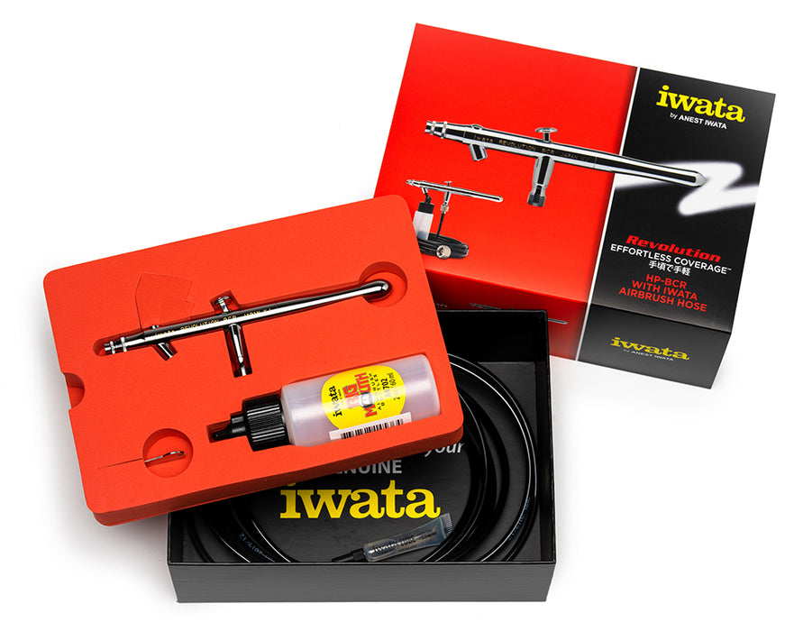 Iwata Revolution HP-BCR Siphon Feed Dual Action Airbrush w/ Iwata Airbrush Hose R2001